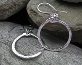 Bright Fused Fine Silver 1 inch round textured Hoops Earrings Lightweight Sparkling