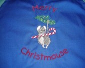 Merry Christmouse Embroidered Aprons in Blue