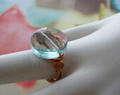 Copper wire wrapped ring with transparent blue faceted glass 7.25 FREE SHIPPING