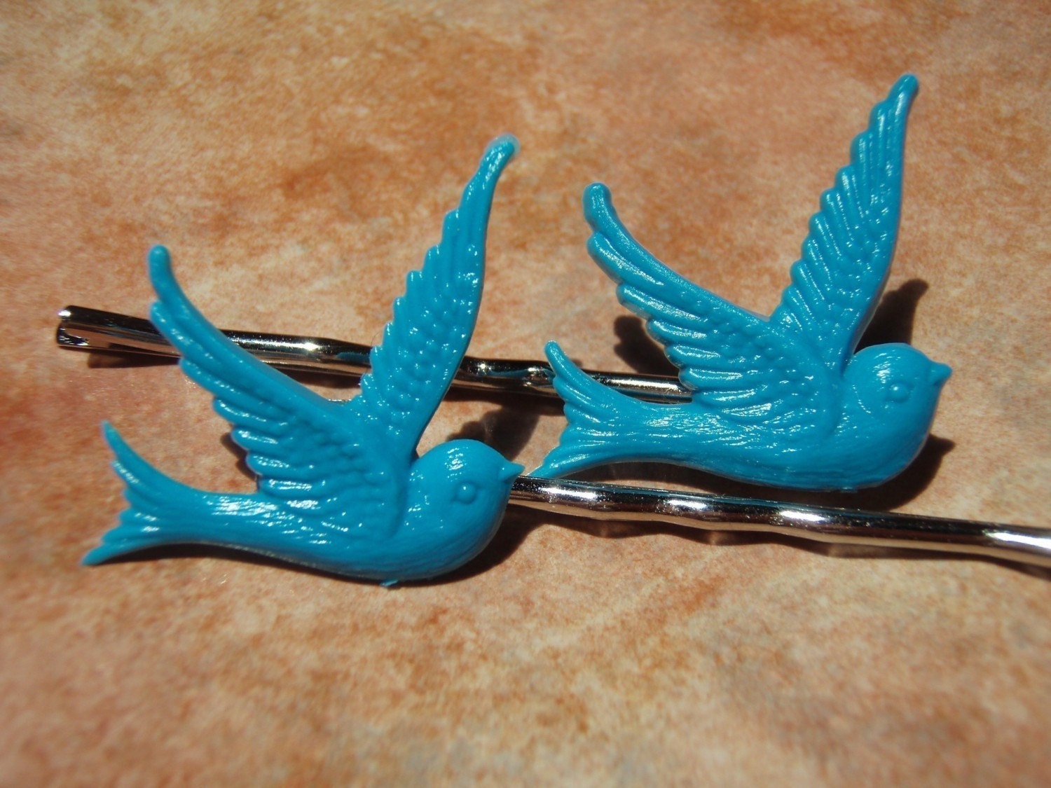 TWEET TWEET Turquoise Blue Swallow Bird Hair Bobby Pins - - Gift Packaged