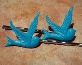 TWEET TWEET Turquoise Blue Swallow Bird Hair Bobby Pins - - Gift Packaged