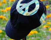 Military Style Cap with Green Stripe Peace Symbol