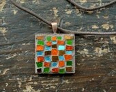Sunshine and Shadow Mosaic Pendant in Aqua, Orange and Copper