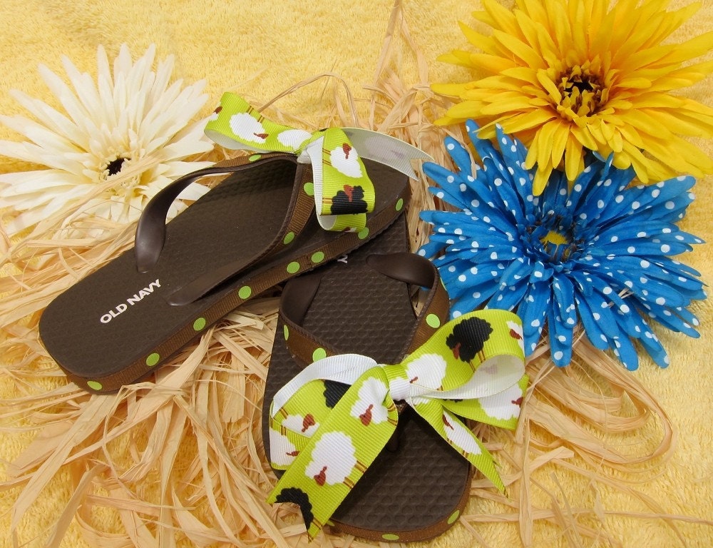 Brown Sheep Ribbon Flip Flops