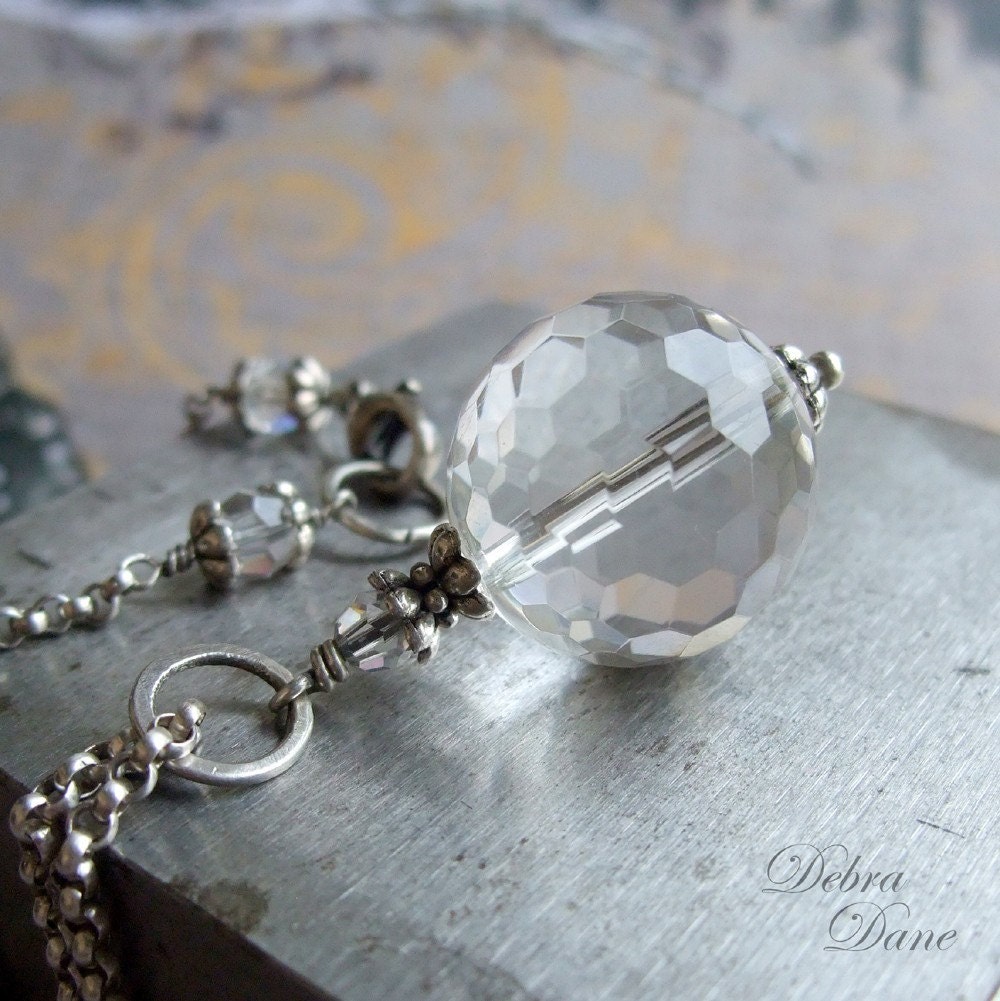 Crystal Quartz Necklace Natural Quartz Crystal Ball Necklace Quartz Pendant Sterling Silver