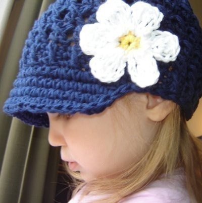 2 to 4T Daisy Visor Beanie - navy, yellow, white