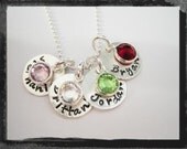 Hand Stamped Charm Necklace with birthstone