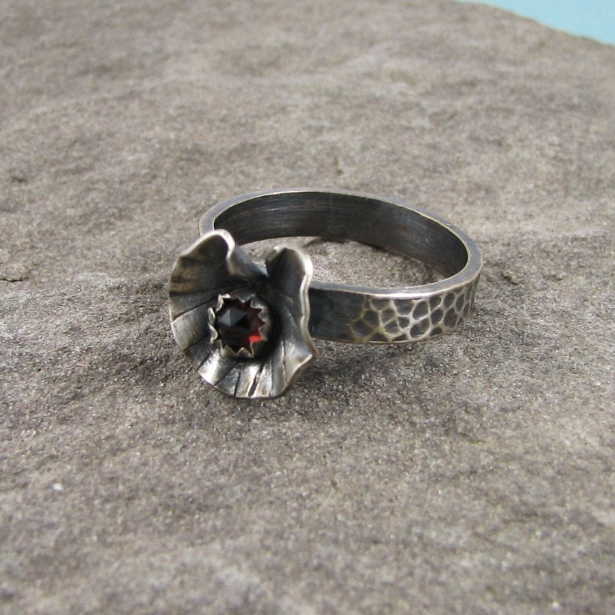 Faceted Garnet Lily Pad Ring- 8 1/4