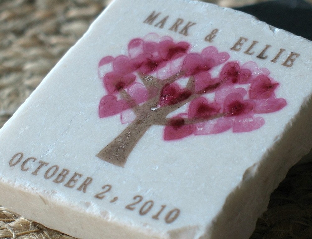 Magenta Heart Tree Save the Date Magnets, Wedding Favors,  Set of 25