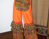 Bustle Ruffle Pants and Top Poofy Crop Orange Paisley OOAK Burning Man Costume
