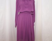 Vintage dress - purple with white pinstripes size medium big bow, pleats and a coordinating belt Reduced Price