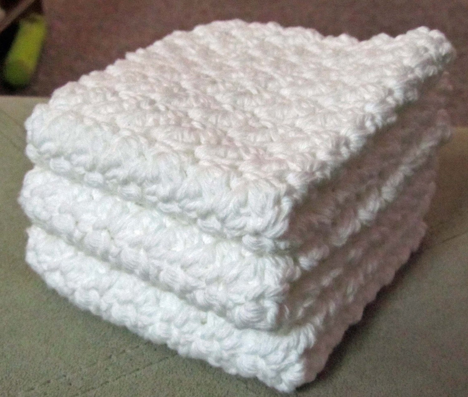 Shipping Included 3 Crocheted Cotton Dishcloths or Washcloths 9X9