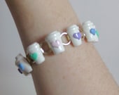 Latte Link Bracelet with Pastel Hearts