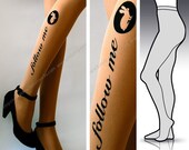l/xl sexy follow me RABBIT version TATTOO  tights / stockings full length pantyhose cafe latte