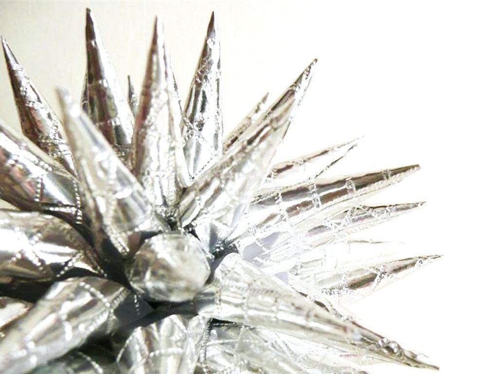 Paper Ornament Quilted Metallic Silver Star Urchin Futuristic Decoration Modern Polish Star - 4 inch
