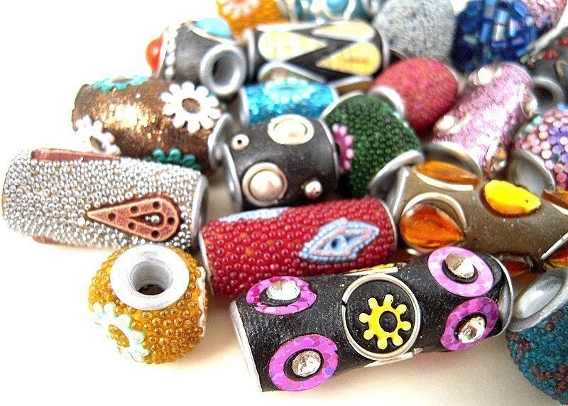 24 India Metal Beads Mix, Beaded, Red,Green,Blue,Brown Beads