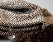 Woven Merino Blanket in White and Chocolate Brown Wool
