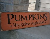 PUMPKINS Hay Rides Apple Cider Handpainted LARGE Wood Sign Plaque Fall Halloween Home Decor Wall Hanging