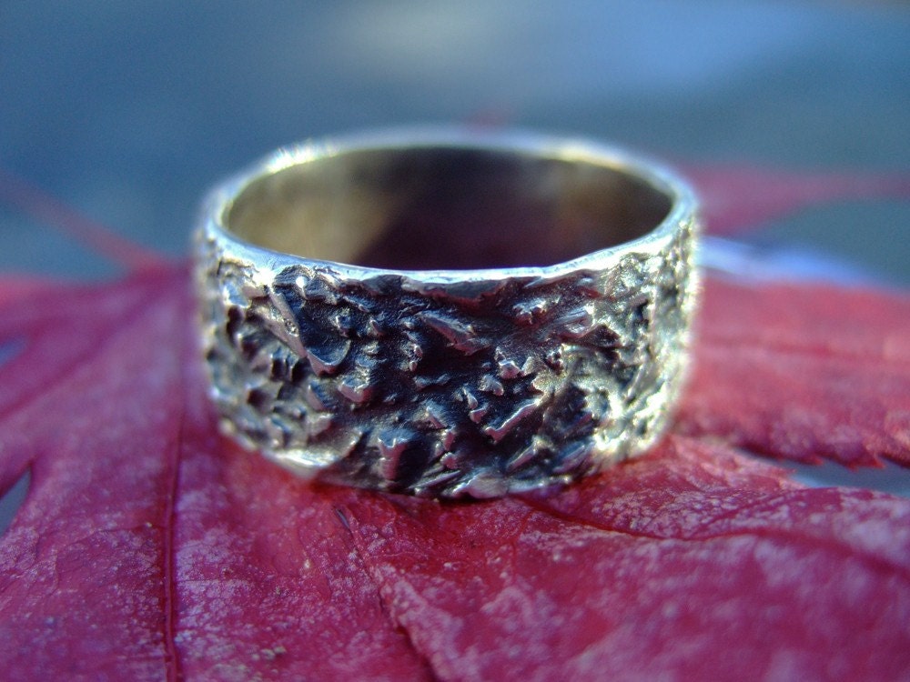 Lichen, mens handmade fine silver ring