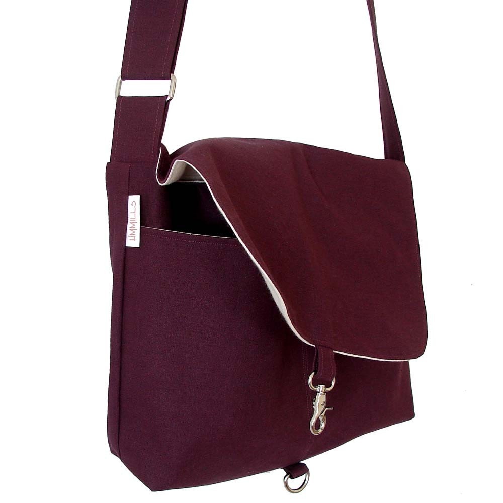Messenger Laptop Book Bag In Purple Hemp & Canvas for 15 inch Laptop