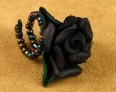 Black Leather Rose Ring