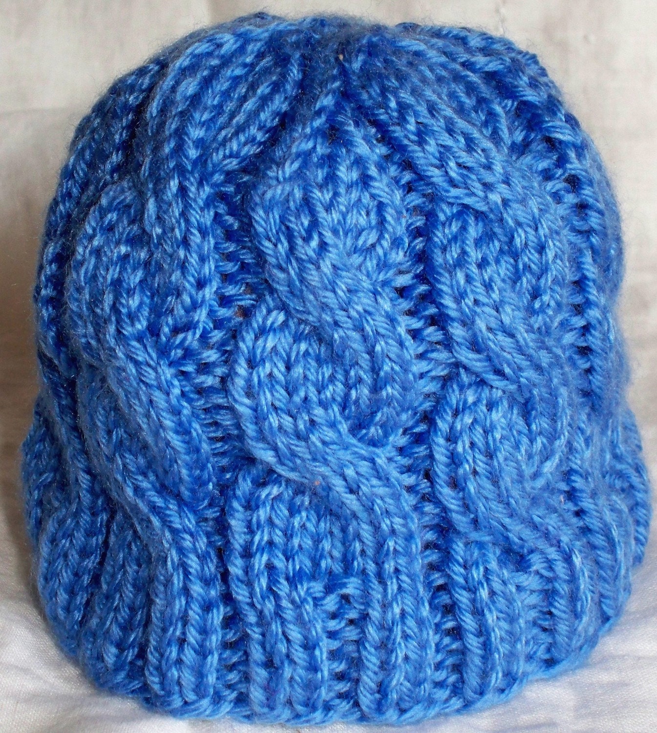 Hand Knit Newborn Baby Hat Soft and Warm with Blueberry Cables for boy or girl