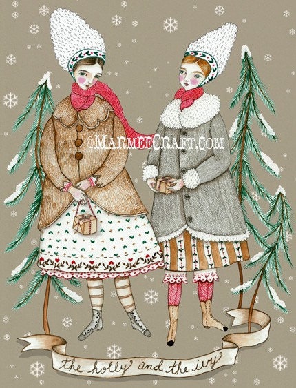 Victorian Christmas art print, "The Holly and the Ivy"