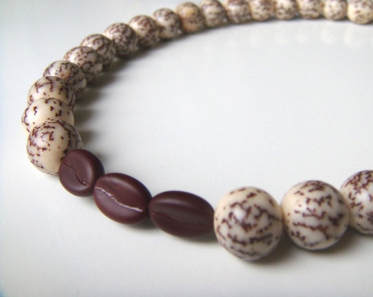 Coffee Espresso Bean Necklace - Natural Salwag Seed and Czech Glass