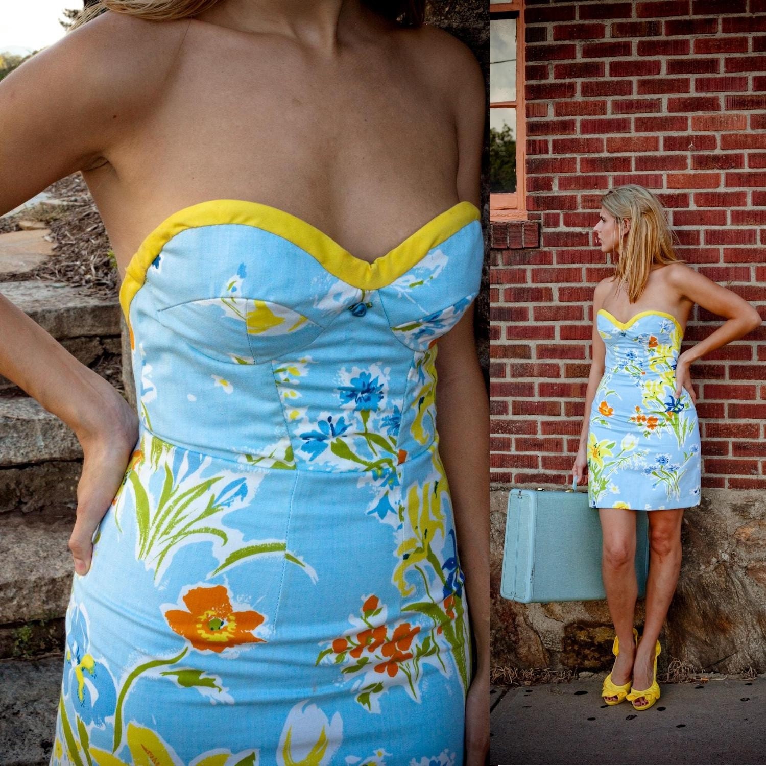 Eco Fashion CORSET PARTY DRESS Floral Print - Sexy Vintage Fabric