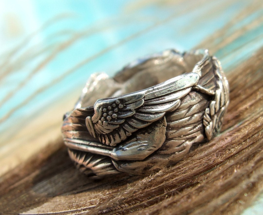 Bird Wings Silver Ring, Custom Size Ring in Oxidized Fine Silver, Personalized Jewelry, 4 5 6 7 8 9 10 11 12 13 14 15, Eco Friendly Gift
