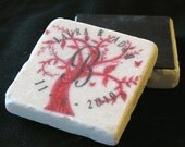 Monogram Autumn Tree Wedding Favor Magnets, Dark Red, Set of 25