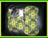 Boutique Cotton and Chenille John Deere Tractors and Chenille Baby Bib and Burp Pad Set