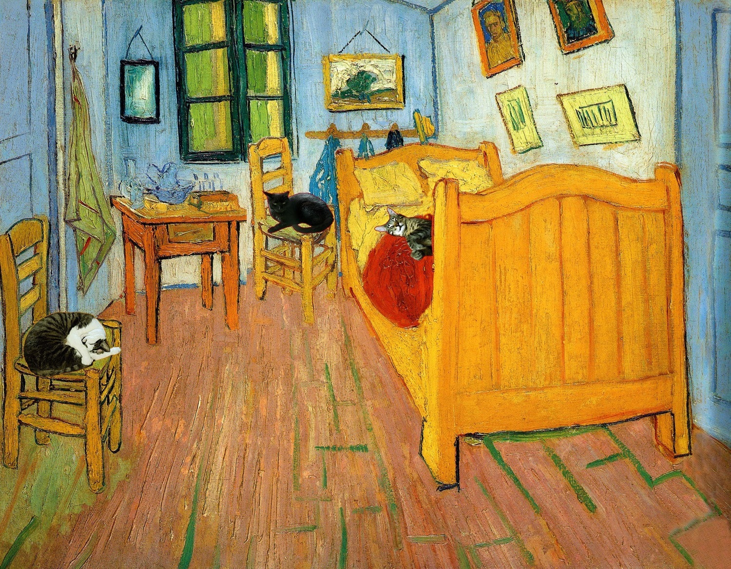 Cat Art Print - Cats in Van Gogh's Bedroom