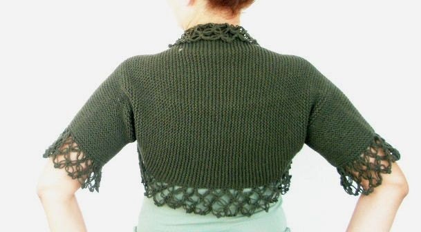 Green Shrug Wool Hand Knitted Bolero Cozy and Warm READY TO SHIPPING