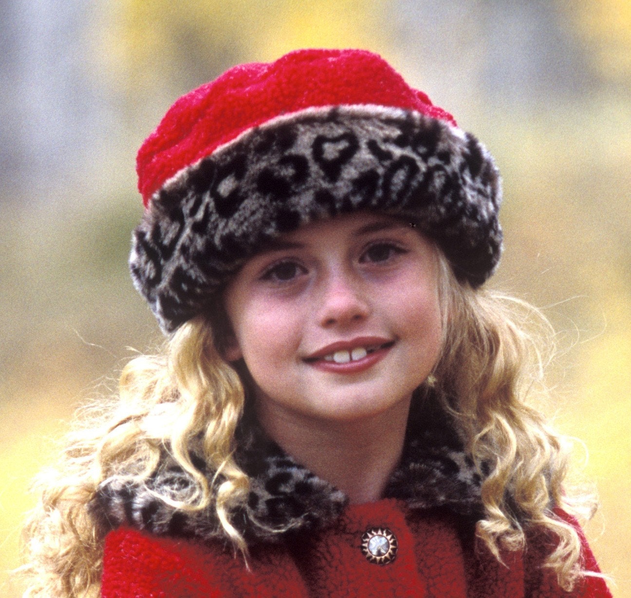 Hat Child Red Berber Fleece with Leopard Faux Fur Trim