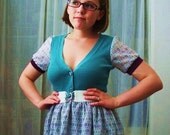 Verity seafoam green, purple, and pastel print dress