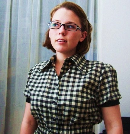 Vintage reconstructed black white checkered shirt