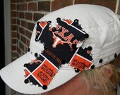 Tan Texas Longhorn Military Cadet Cap Hat with Rhinestone Bling