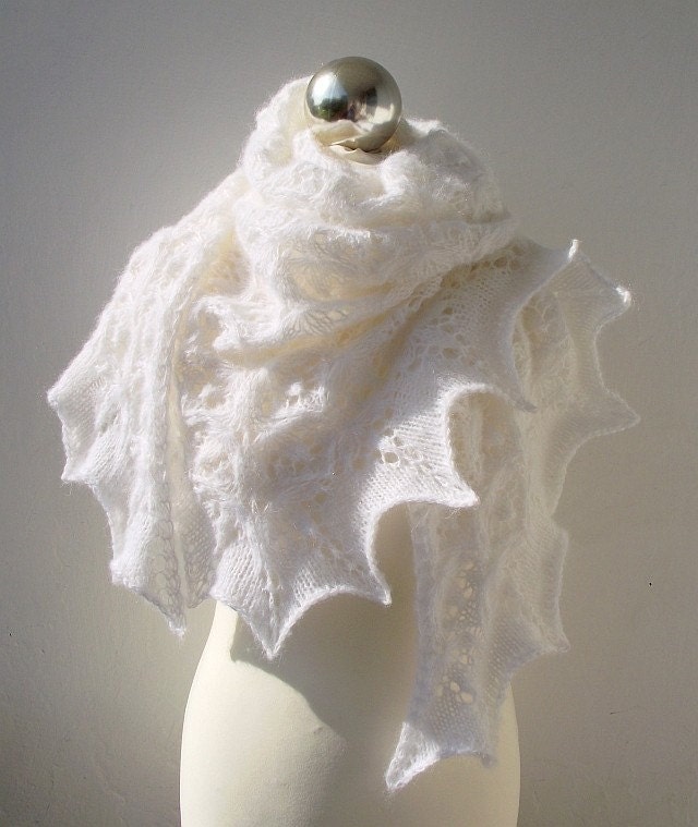 MADE TO ORDER Snow Queen  hand knitted triangle shawl