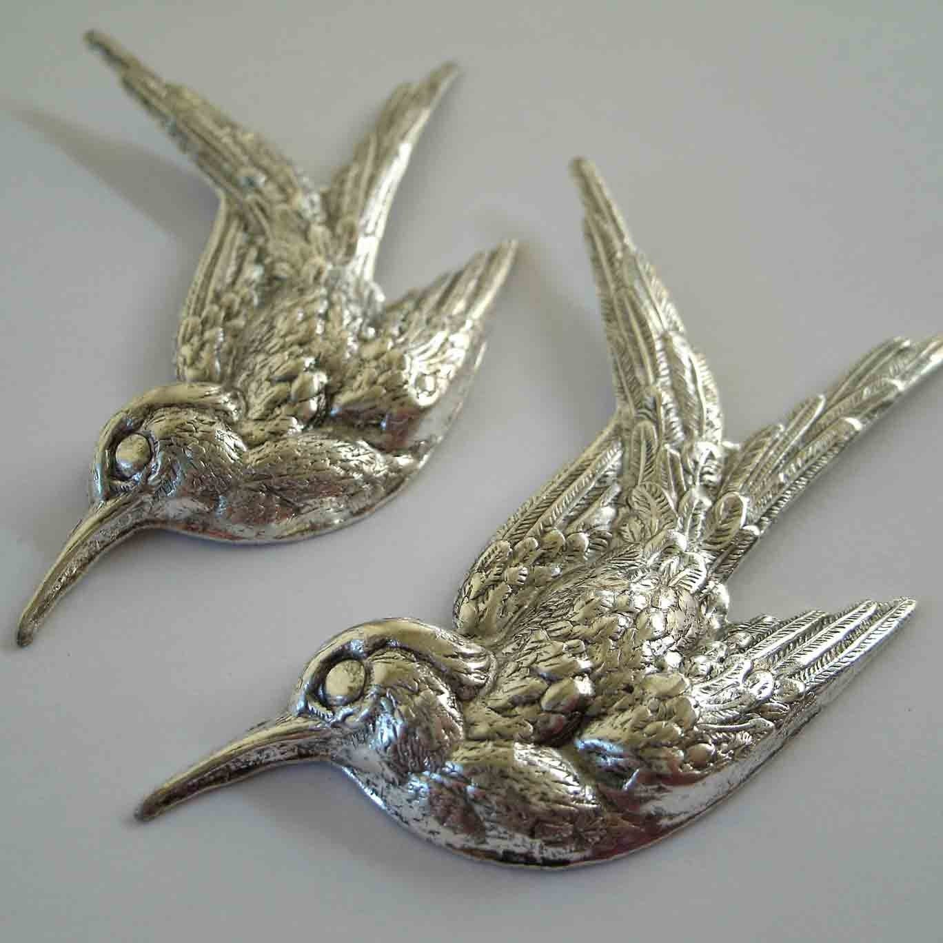 1 pcs Brass Stamping Silver Bird Jewelry Detailed Decorative Large