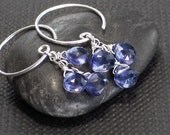 Blue Gemstone Earrings Gemstone Cluster Sterling Silver Circle Ear Wires Iolite Earrings Blue  - Water Sapphires - Handmade Holiday Fashion