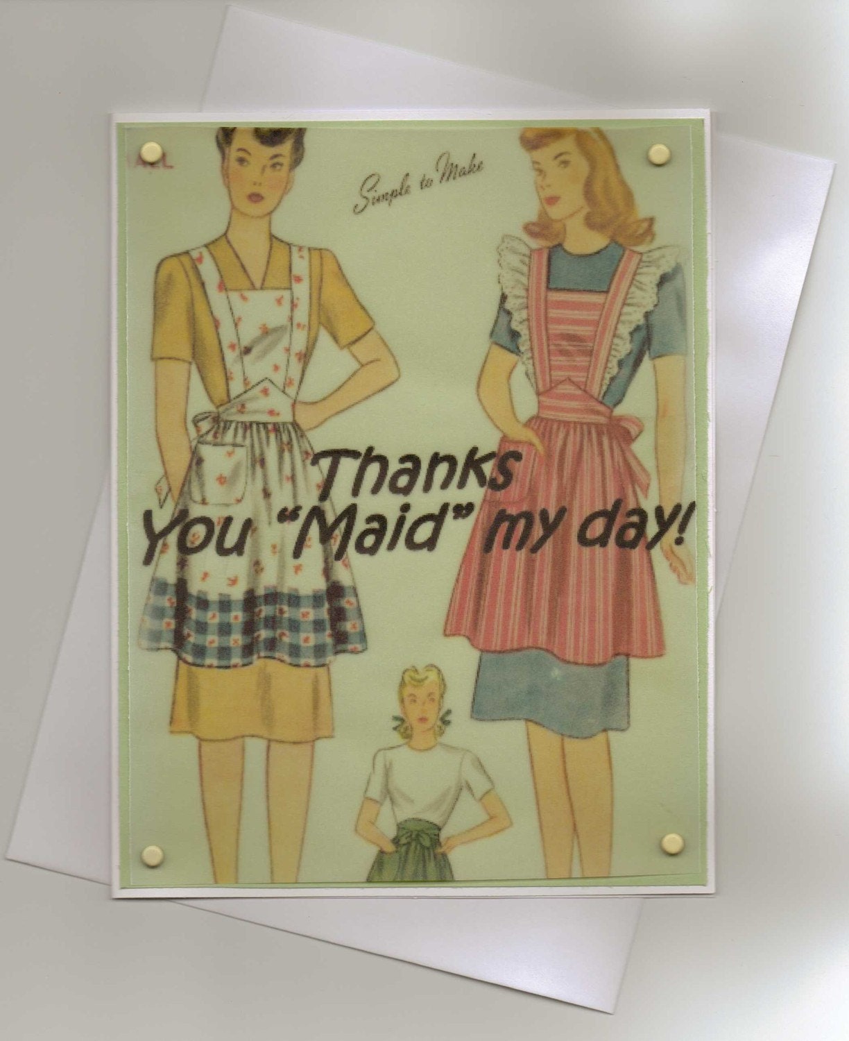 Handmade Vintage Maid Style Apron Greeting Card Using Pattern