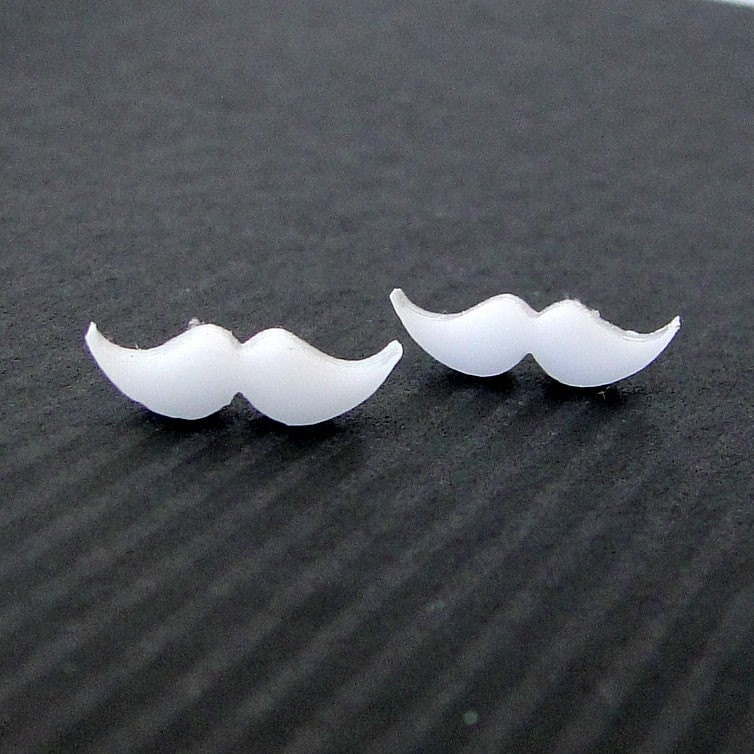 Studly Stud Mustache Earrings in White