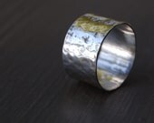 Wide Hammered Sterling Silver Ring, Unisex, Customization Available