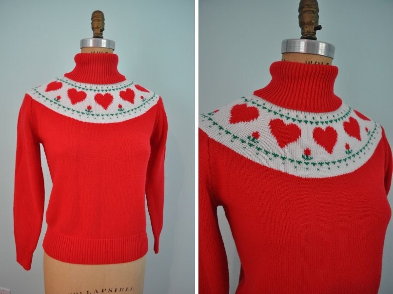 vintage sweater heart print red S