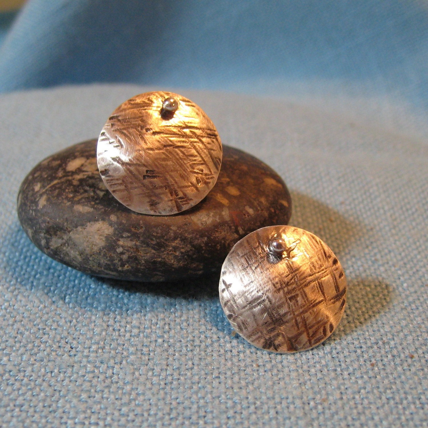 Hammered Silver Disc Earring Big Round Button Earring Sterling Silver Post Earring Oxidized Vintage Style Earring 1950 1960 JJDLJewelryArt