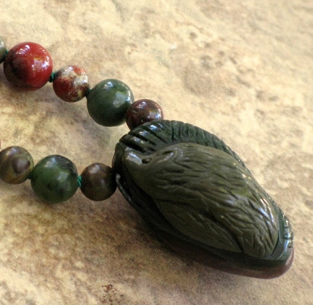 Adorable Jasper Hedgehog Necklace