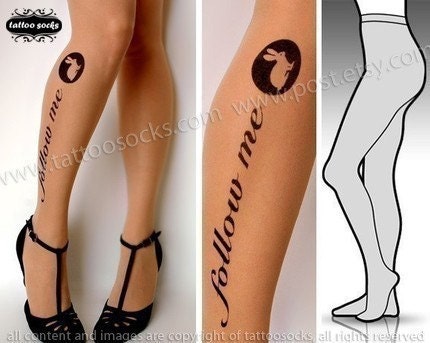 Large/Extra Large  follow me WHITE RABBIT version tights / stockings full length pantyhose Light Mocha