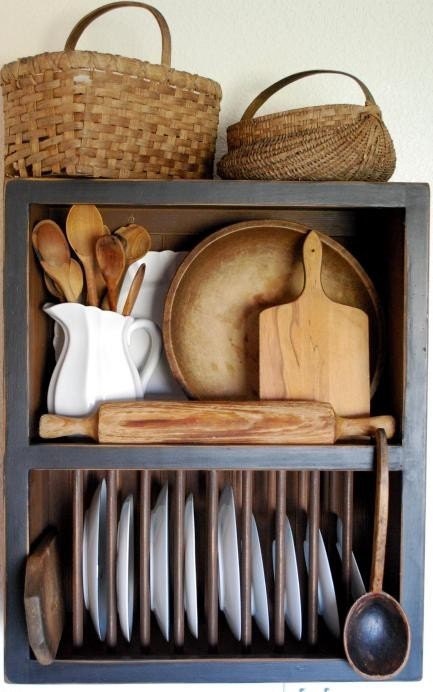 Primitive Country Plate Rack Kitchen Cupboard