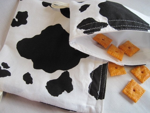 Moo Cow Print Sandwich and Snack Bag Set of 2, Reusable
